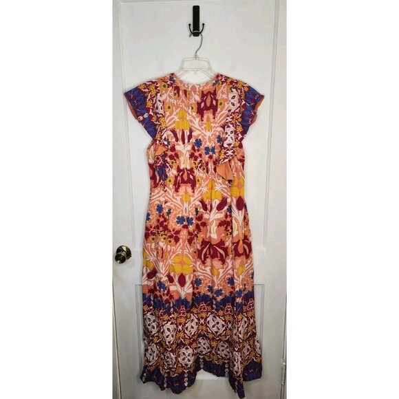 Medium Anthropologie Maeve Cassandra Maxi Flutter Sleeve Dress Boho Southwestern - Picture 2 of 7